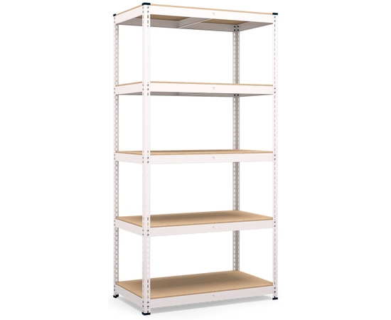 Стелаж Еталон Е251 1800х900х500 Меткас білий, 250 кг / полку, 5 полиць, ДСП, фарбований, металевий, з полицями